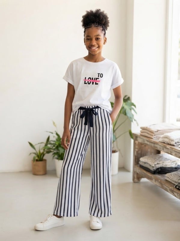Ensemble pentathlon a rayure et tee-shirts blanc love