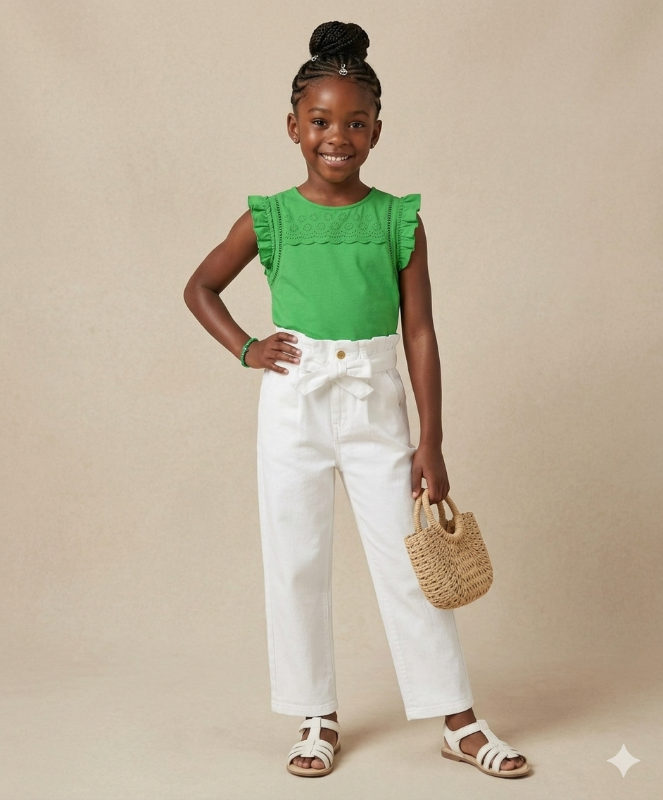 Pantalon jeans WHITE à ceinture et polo LUNE