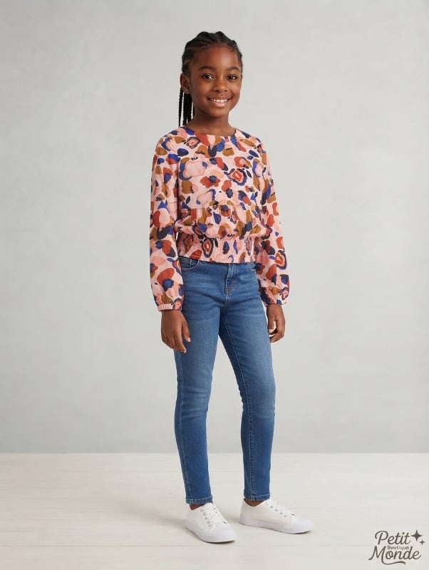 Ensemble mira Jeans et haut manche longue fleurie