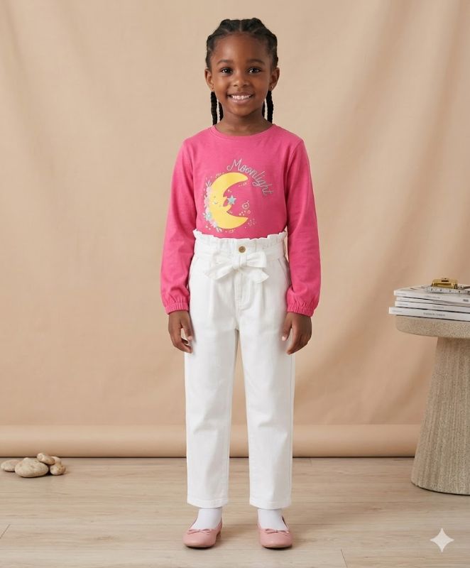 Pantalon jeans WHITE à ceinture et polo LUNE