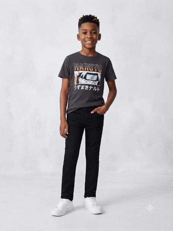 Ensemble jeans noir et ts Gris