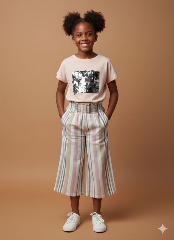 Tee- shirt fille strass Rose