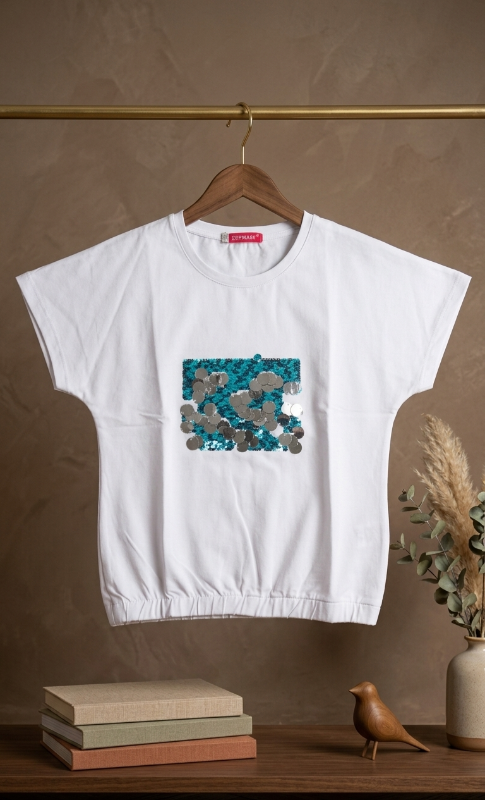 Tee- shirt fille strass Blanc