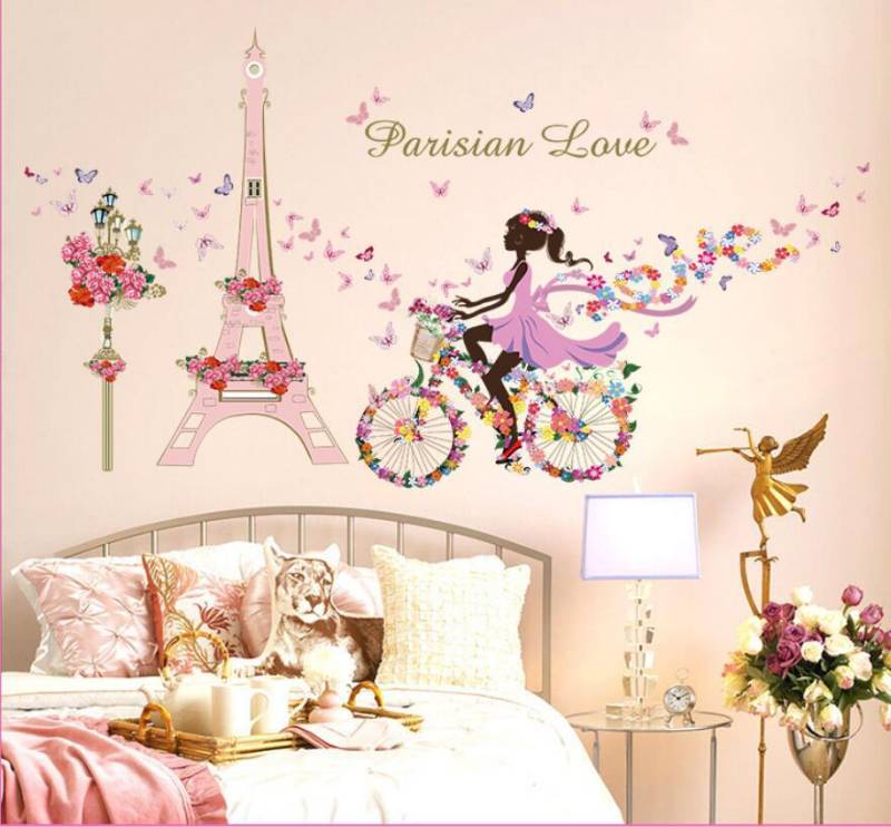 KC098 ស្ទីកឃេី​ ជិះកង់ - Parisian Love Wall Stickers
