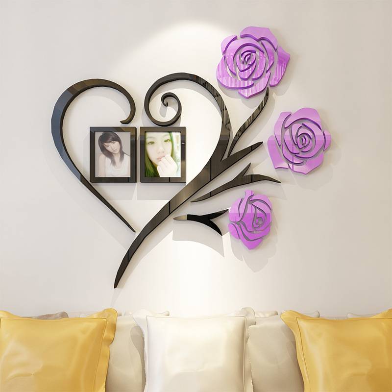 KC092 ស្ទីកឃេី​3D រូបផ្កាកុលាប - Family Love Rose Wall Deco