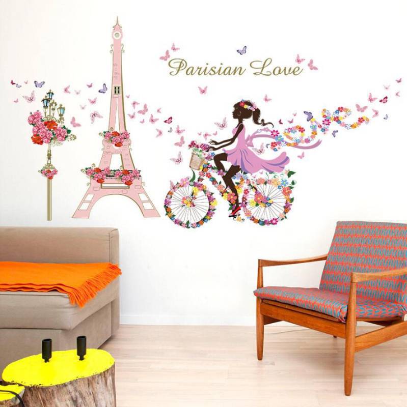 KC098 ស្ទីកឃេី​ ជិះកង់ - Parisian Love Wall Stickers