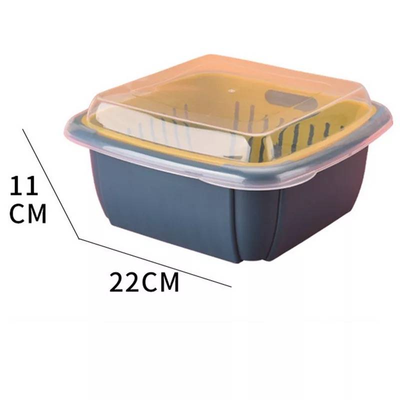 KC066 ប្រអប់លាងបន្លែ​ - Double Layer Drain Basket Box with Lid