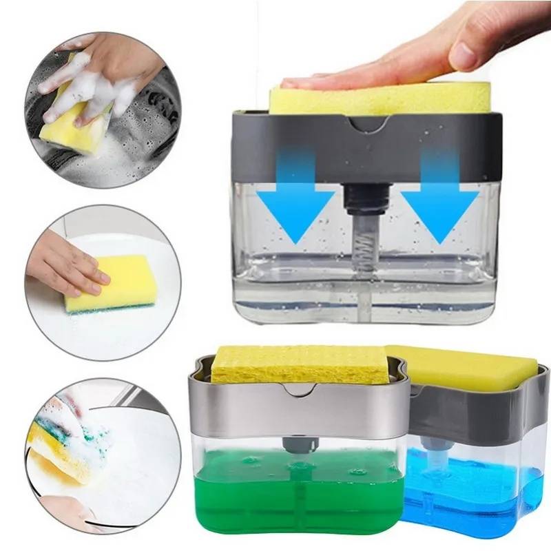 KC014 ប្រដាប់ដាក់ប៉ុង និងសាប៊ូលាងចាន - Liquid Soap Dispenser with Sponge
