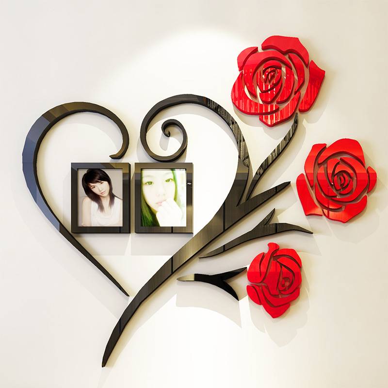 KC092 ស្ទីកឃេី​3D រូបផ្កាកុលាប - Family Love Rose Wall Deco