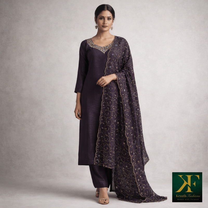 Royal Plum Embroidered Kurta Set