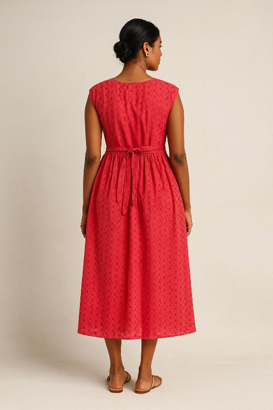 Red Hakoba cotton midi dress