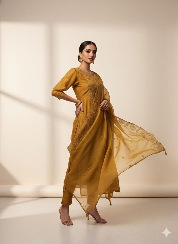 Mustard Embroidered Kurta Set