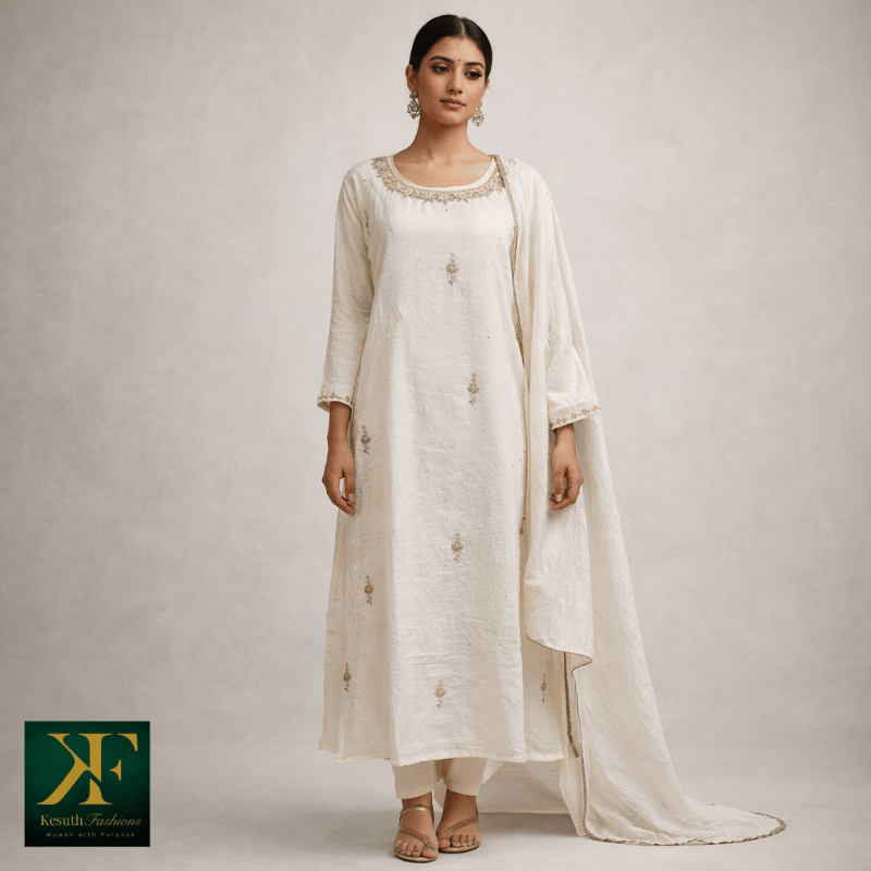 Ivory Crushed Organza Kurta
