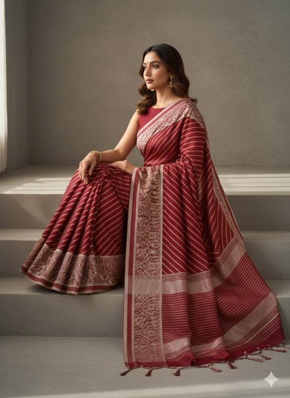 Maroon Gold Striped Silk Saree