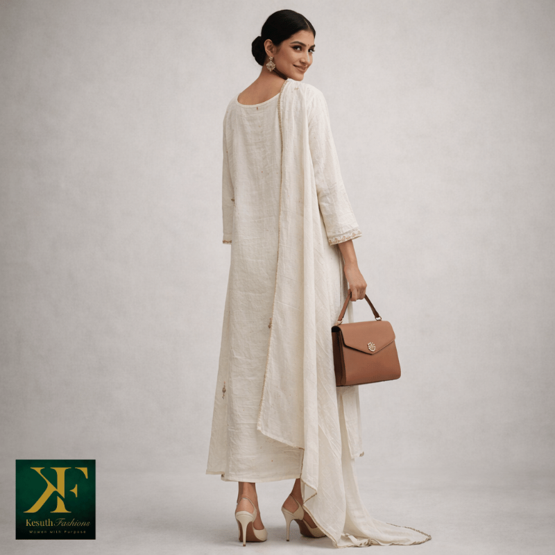 Ivory Crushed Organza Kurta