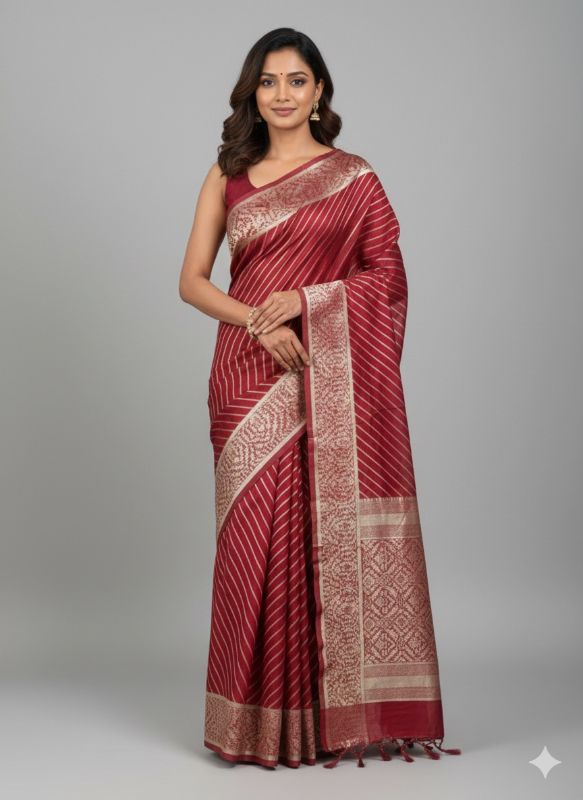 Maroon Gold Striped Silk Saree