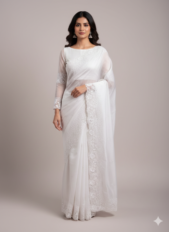 Pure White Saree