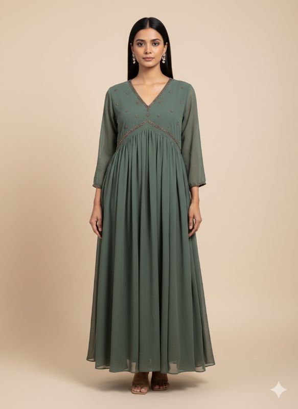 Sage Green Embellished Maxi Dress