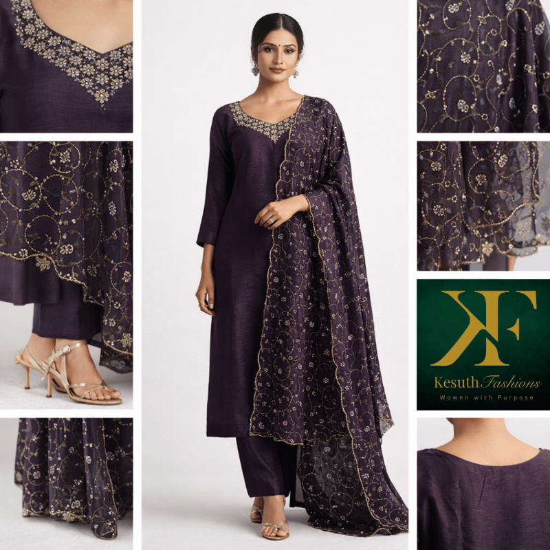 Royal Plum Embroidered Kurta Set