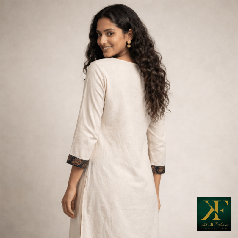 Ajrakh Cream Cotton Kurta