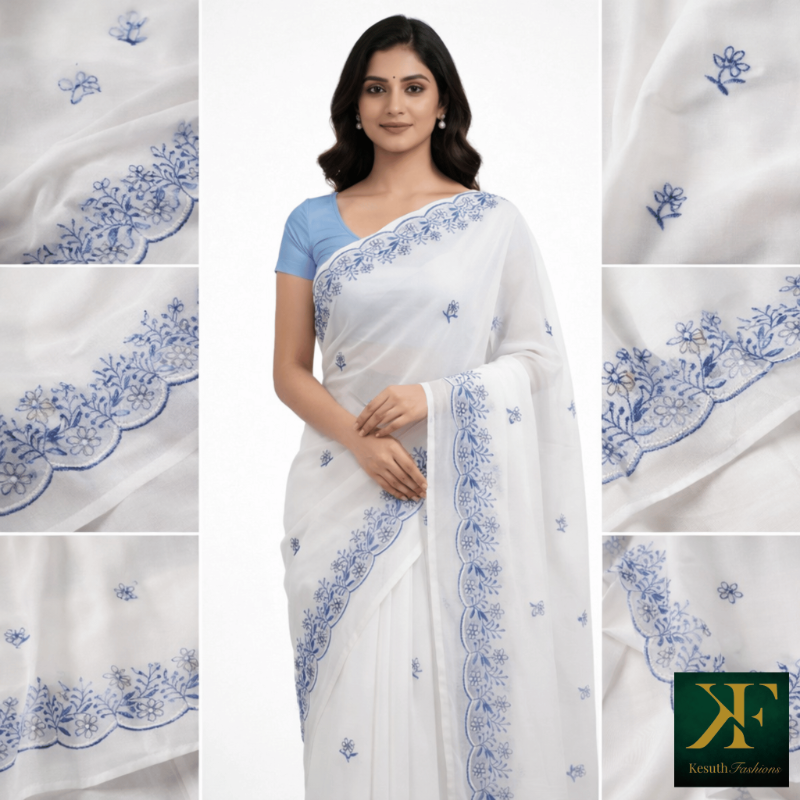 White and Blue Saree