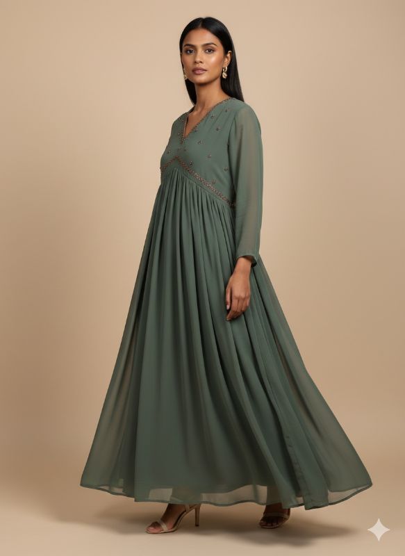 Sage Green Embellished Maxi Dress