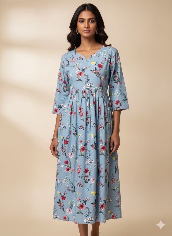 Blue Floral Midi Dress