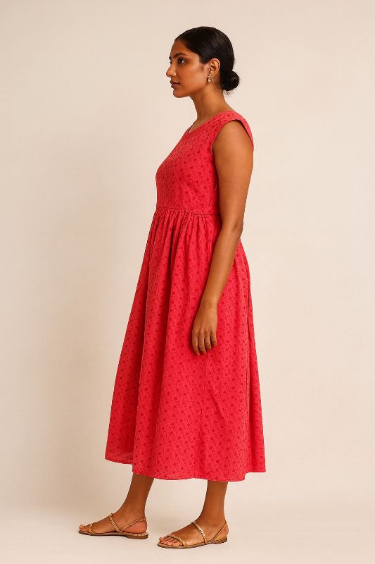 Red Hakoba cotton midi dress
