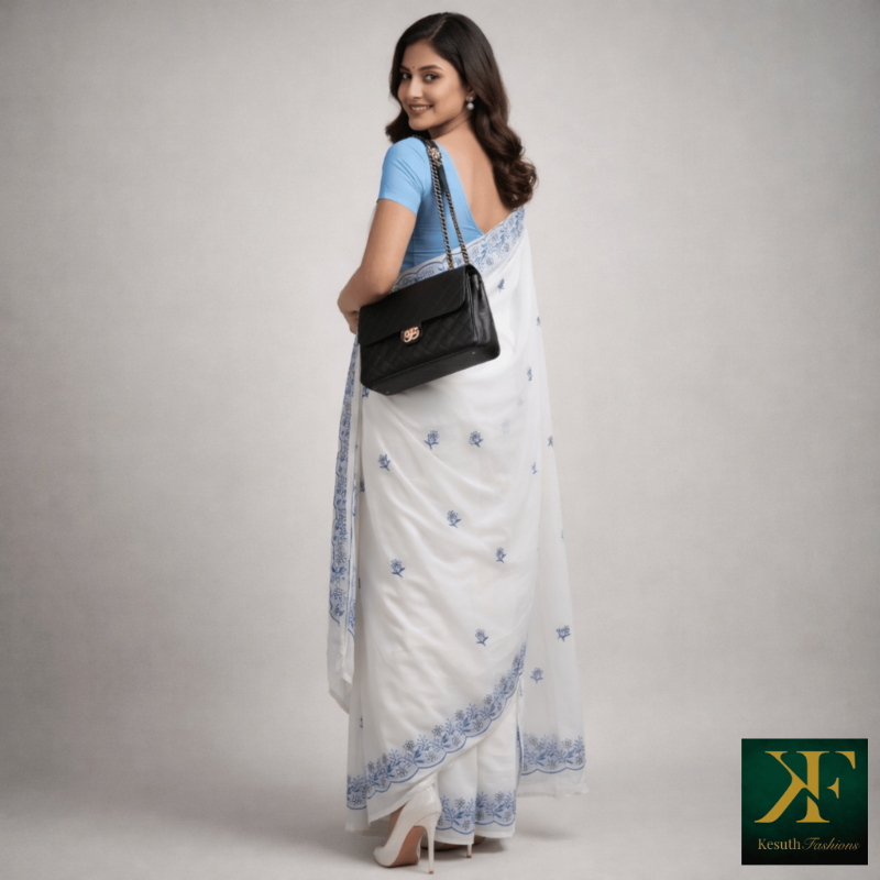 White and Blue Saree