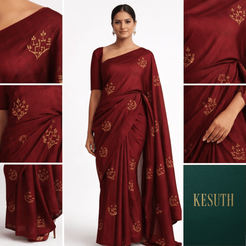 Maroon Embroidered Saree