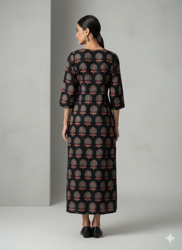Black Printed Midi Dress
