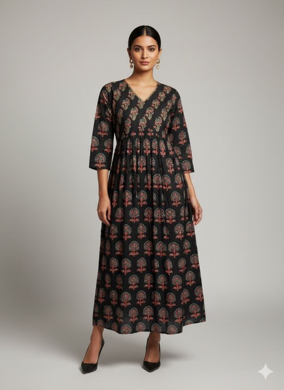 Black Printed Midi Dress