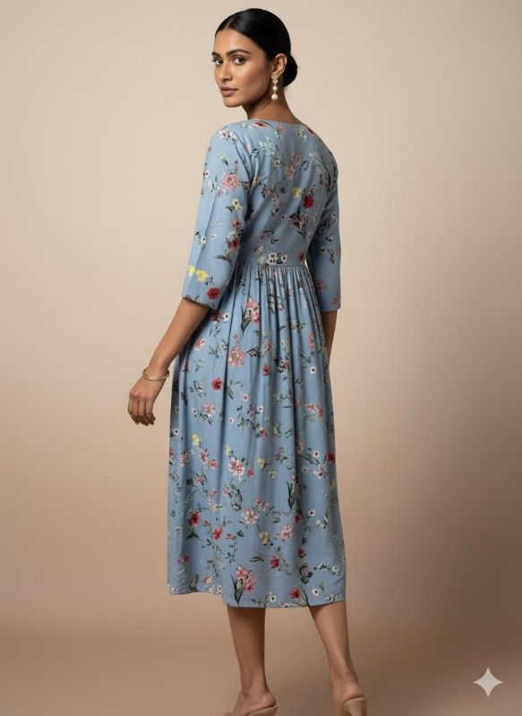 Blue Floral Midi Dress