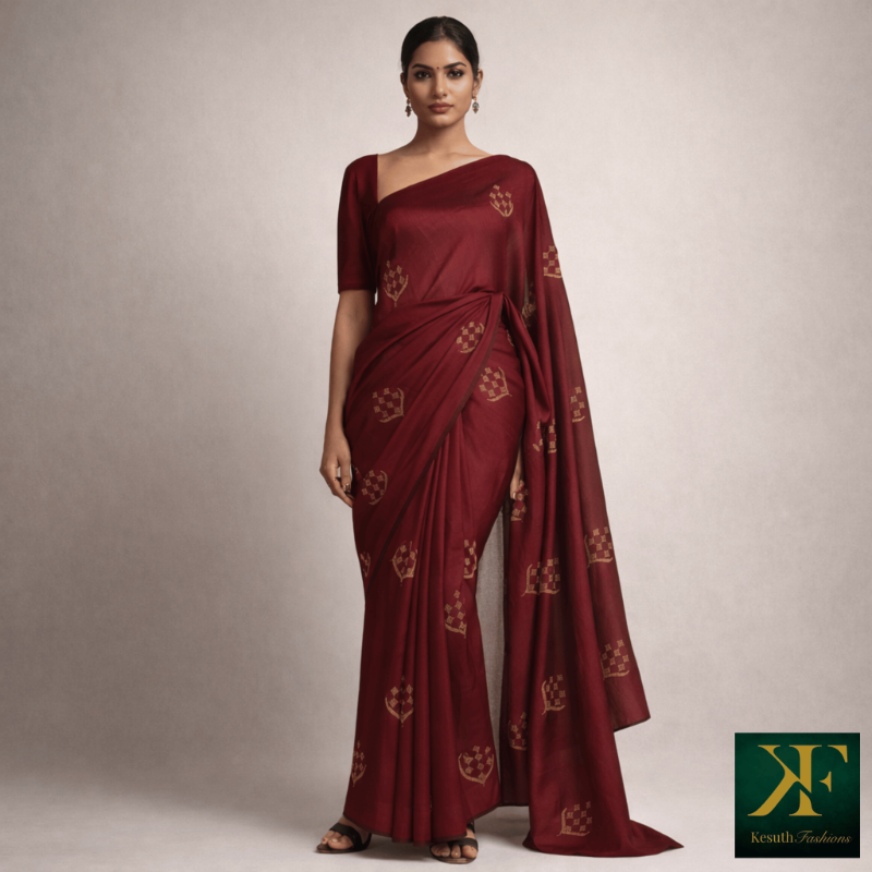 Maroon Embroidered Saree