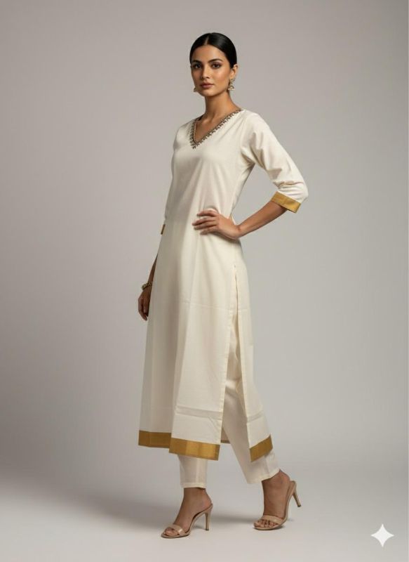 Cream Kurta Onam Dress