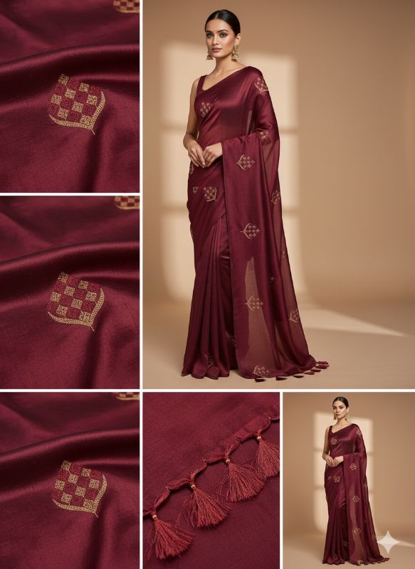 Maroon Gold Striped Silk Saree