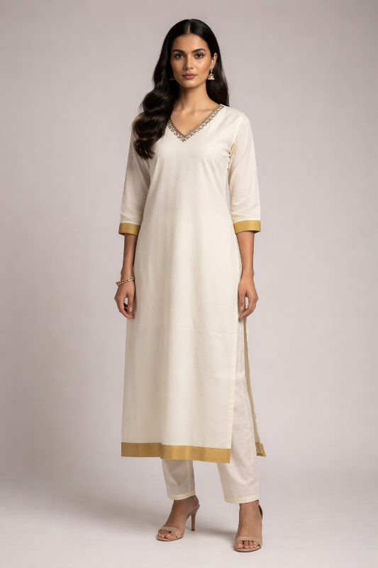 Cream Kurta Onam Dress