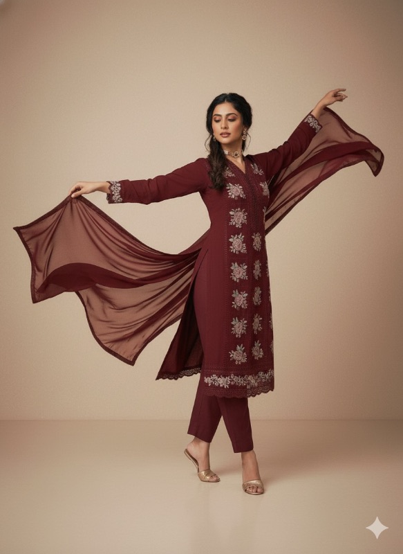 Maroon Crosstich SUIT SET