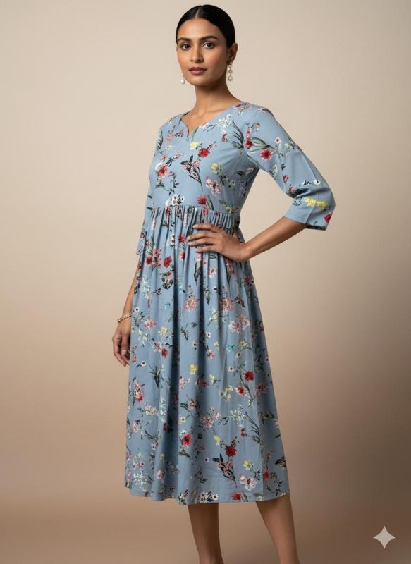 Blue Floral Midi Dress