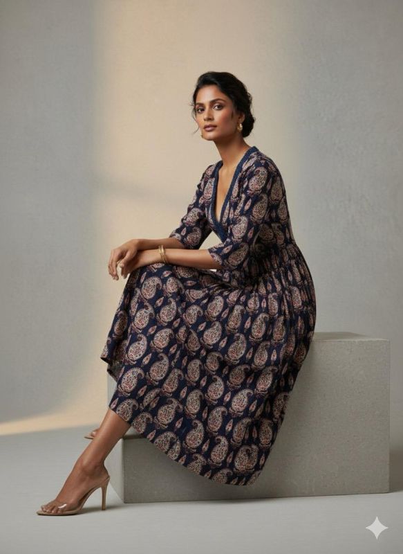 Black Printed Midi Dress