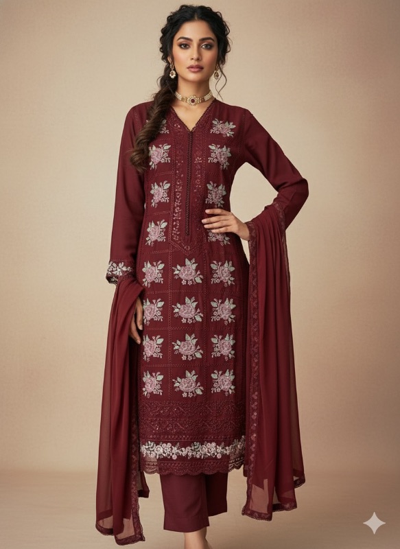 Maroon Crosstich SUIT SET