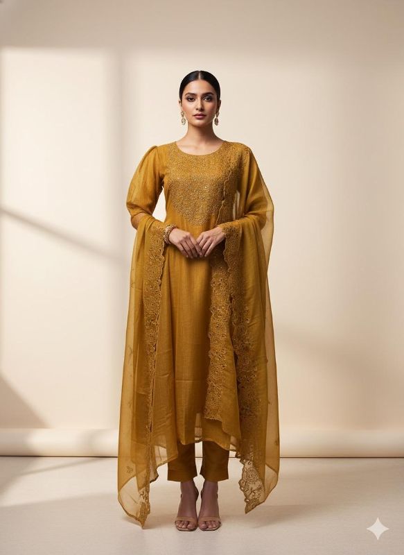 Mustard Embroidered Kurta Set