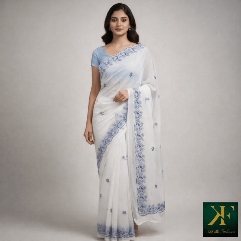 White and Blue Saree