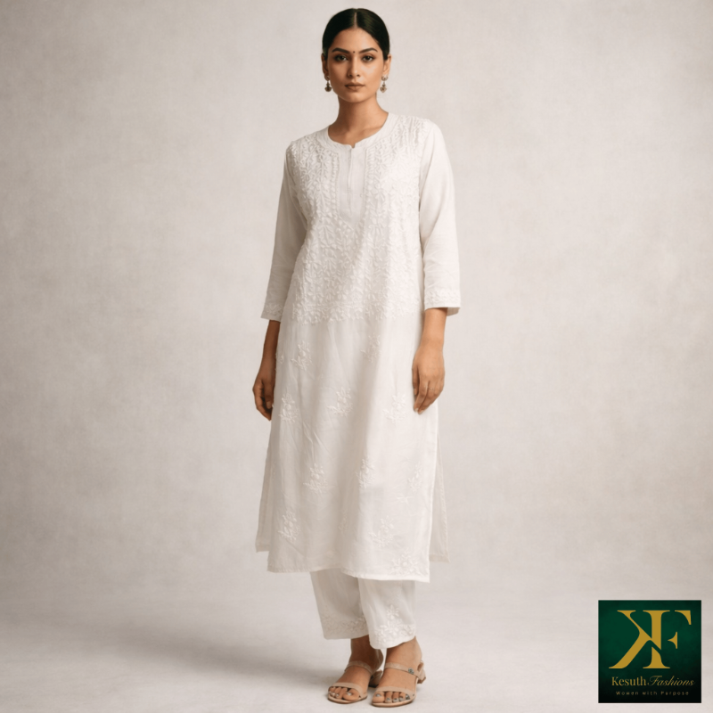White Chikankari Kurta Set