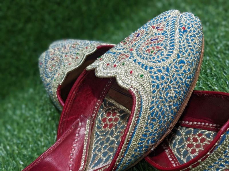Riwayat Blue - Elegant Handcrafted Women's Khussa | Traditional Blue Pakistani Shoes