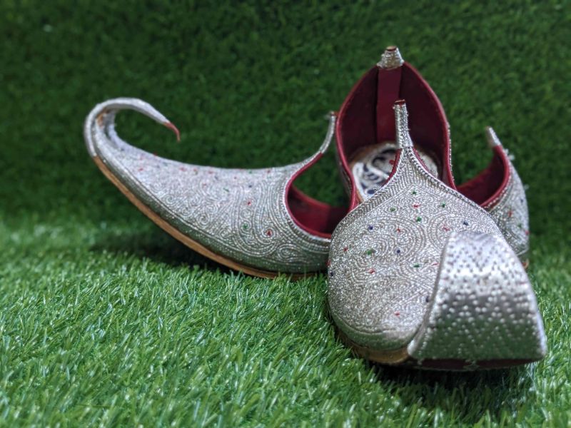 Shehanshah Silver - Royal Handcrafted Tilla Khussa for Men | Silver Embroidered Wedding Shoes