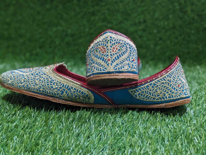 Riwayat Blue - Elegant Handcrafted Women's Khussa | Traditional Blue Pakistani Shoes