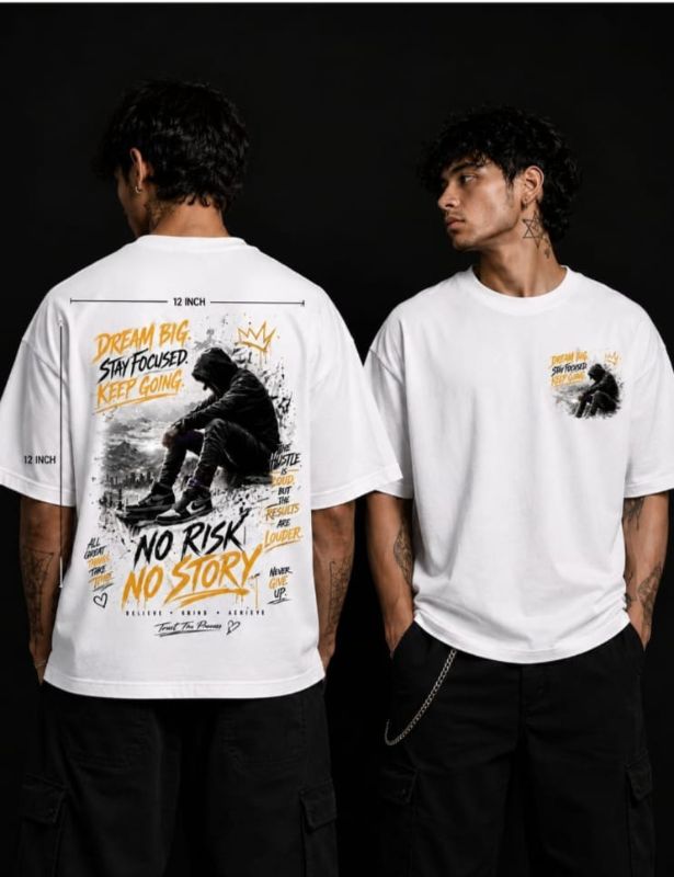 Make a Statement: Fuel Your Grind with the "No Risk No Story" Oversized Tee.