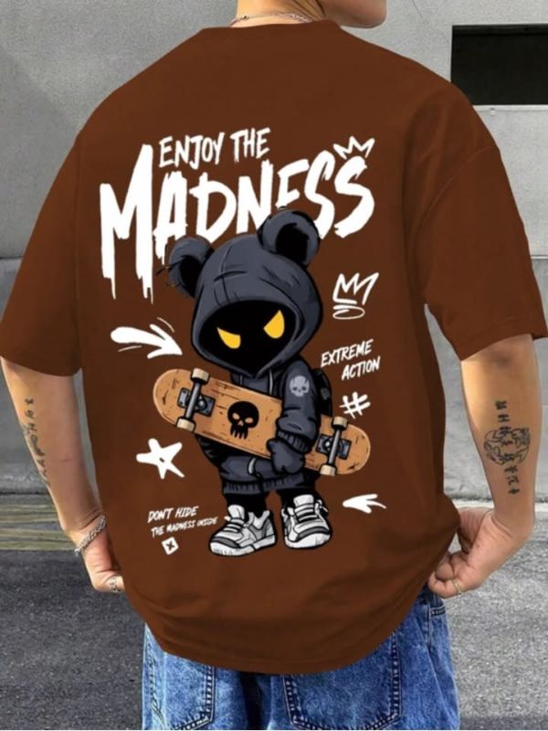 HORIZON FASHION "Enjoy The Madness" Oversized T-Shirt for Men - 100% Premium Cotton Baggy Streetwear Shirt