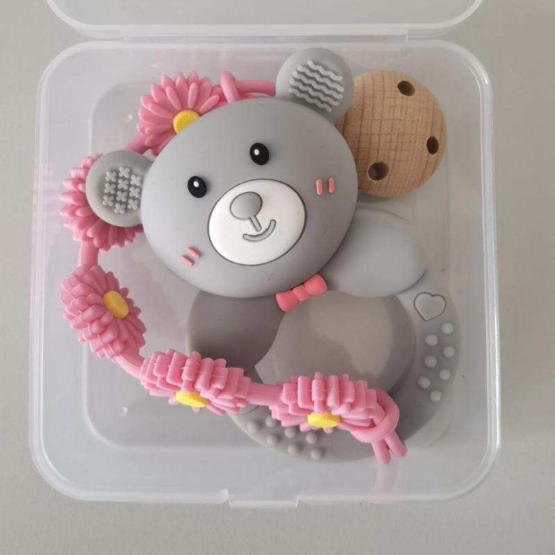 anneau de dentition ours avec hochet avec attache